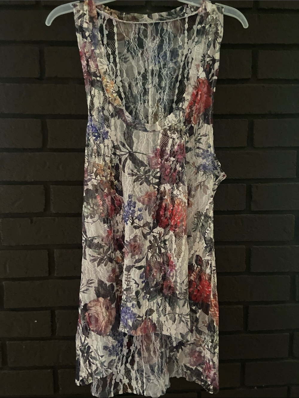 Floral Lace Overlay Sleeveless Top - White Multi